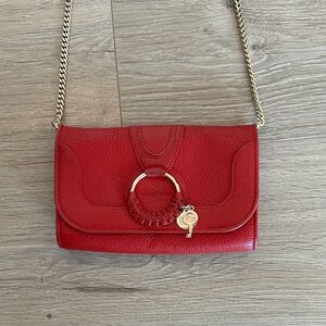 See By Chloe Red Leather Clutch with Chain